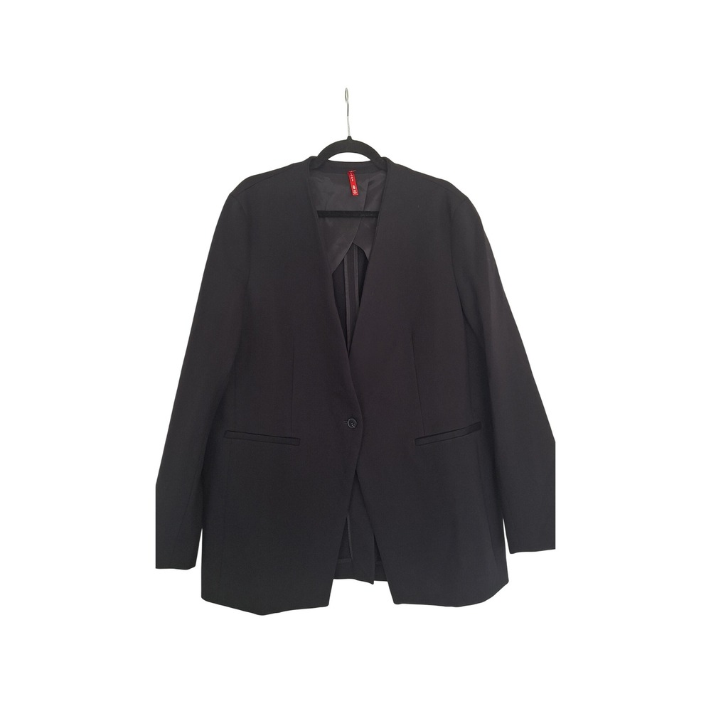 Spanx Womens Black Collarless Single Button Blazer Jacket Size XL Stretch